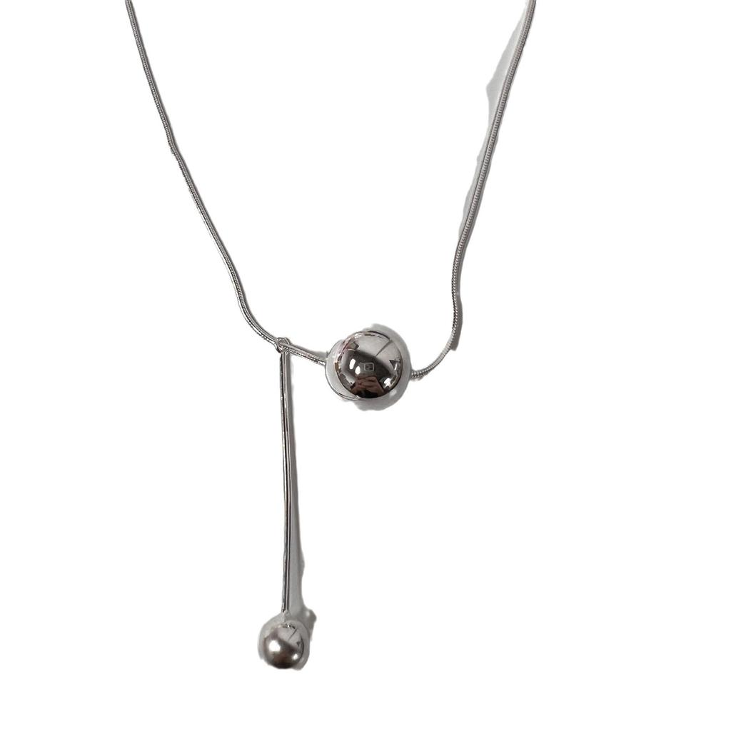 Su Chuang S925 Sterling Silver Round Bead Necklace - Simple Women's Sweater Chain, Ins Style, High-End Niche Design Clavicle Chain