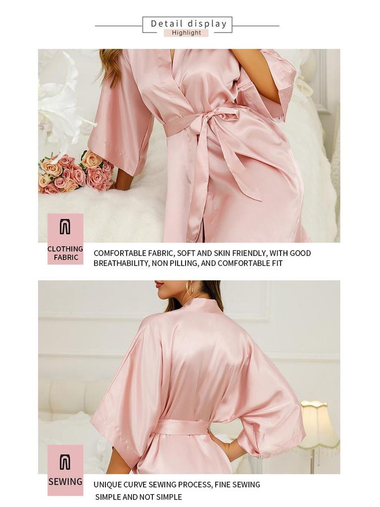 Women's Solid Color Silk-Like Pajama Robe - Long, Sexy Tie-Up Bathrobe & Loungewear