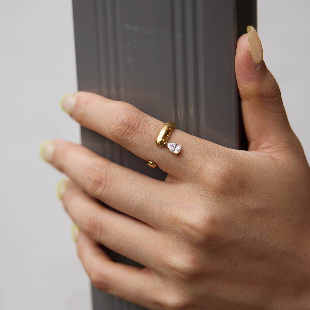Youthway Trendy 18K Gold PVD Plated Zircon Open Rings For Women New Chunky Stainless Steel Waterproof Ring Jewelry Gifts