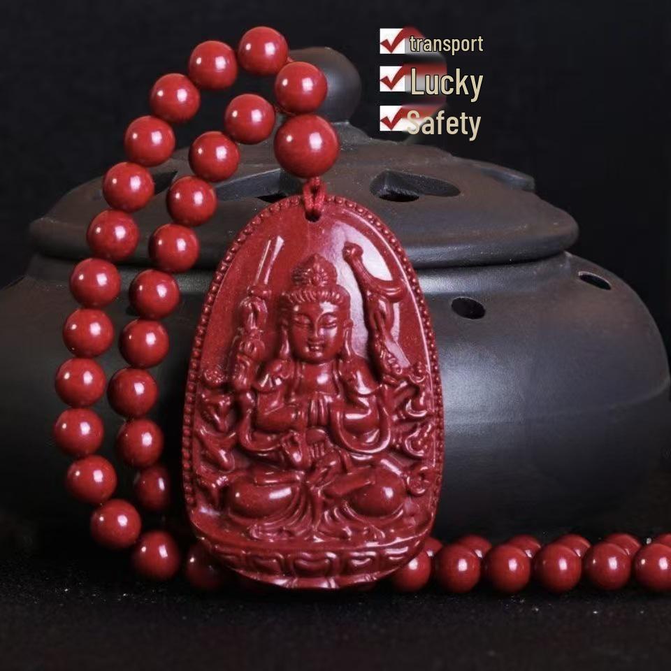 108-Bead Purple Gold Sand Prayer Necklace with Cinnabar Eight Guardian Deities & Birth Year Buddha Amulet