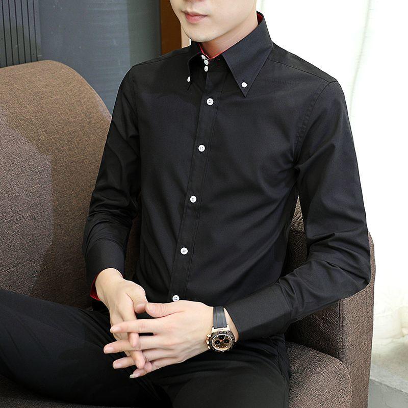 Spring Autumn Men's Executive Shirt Korean Fit, Permanent Press Formal Office Wear, Breathable Thin Long Sleeve Business Casual