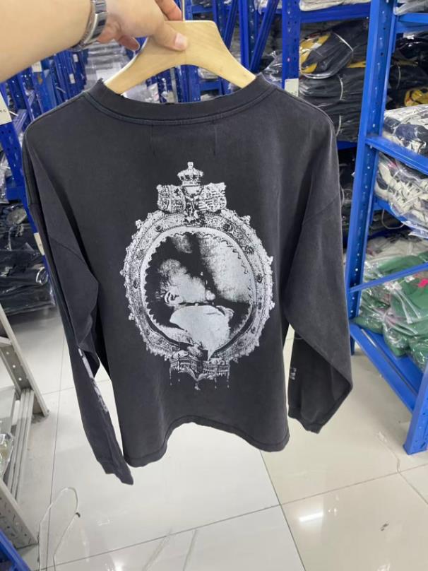 ERD Retro Wash Letter Print Drop Shoulder Long Sleeve T-shirt for Men