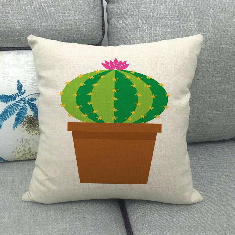 Cartoon Green Potted Cactus Digital Printing Short Plush Pillow Covers For Car Sofa Office Cushion Cover Home Goods 60X60Cm