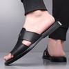 Herren Schwarz Leder Hausschuhe Einfache flache Sandalen Sommer Braun Outdoor Römische Sandalen Outdoor Strandschuhe für Vater Übergröße