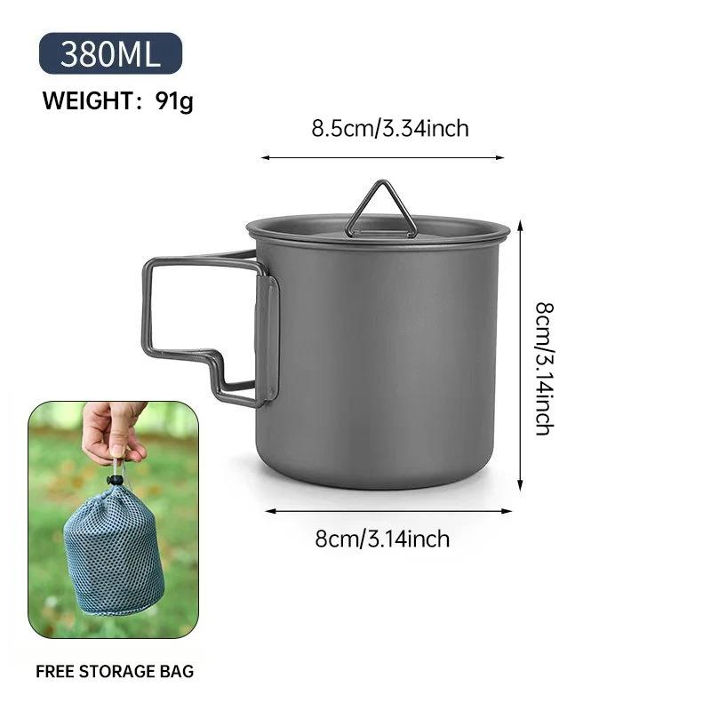 Outdoor Pure Titanium Mug Foldable Handle Delivery Storage Bag Portable Storage Camping Hiking Picnic Tableware