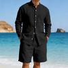 Mens American Style Casual Loose Long Sleeve Shirt And Shorts Set