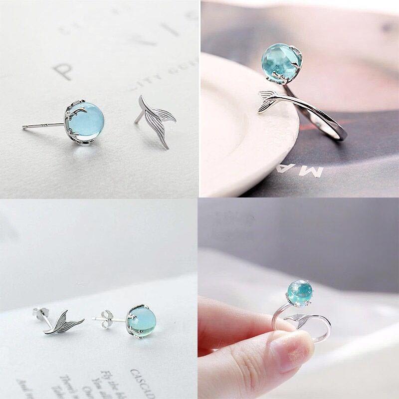 Mermaid Tears Earrings Japanese and Korean Blue Foam Crystal Temperament Fresh Simple Forest Earrings