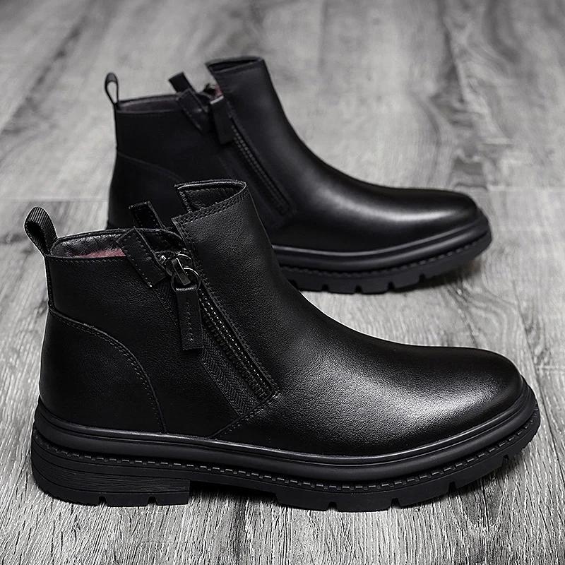 Neue Mode für Herren Chelsea Boots Schwarze Mid-Top Freizeitschuhe Handgefertigte Stiefeletten aus echtem Leder für Männer Warme Winterstiefel