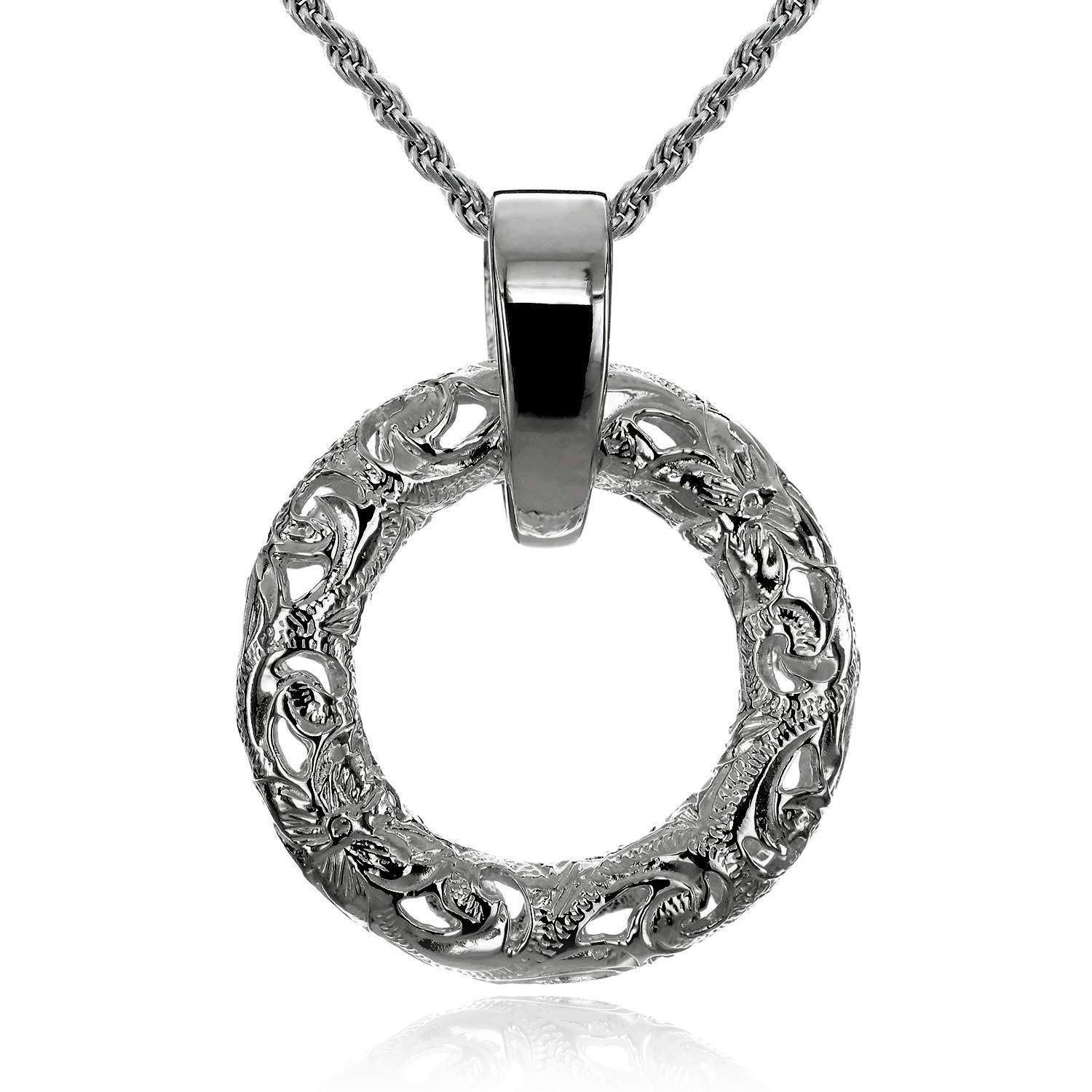 

Hawaiian Jewelry Circle Scroll Openwork Pendant Necklace for Silver 925 55cm Rope [Leilani] (Wave) Men, (with Chain)