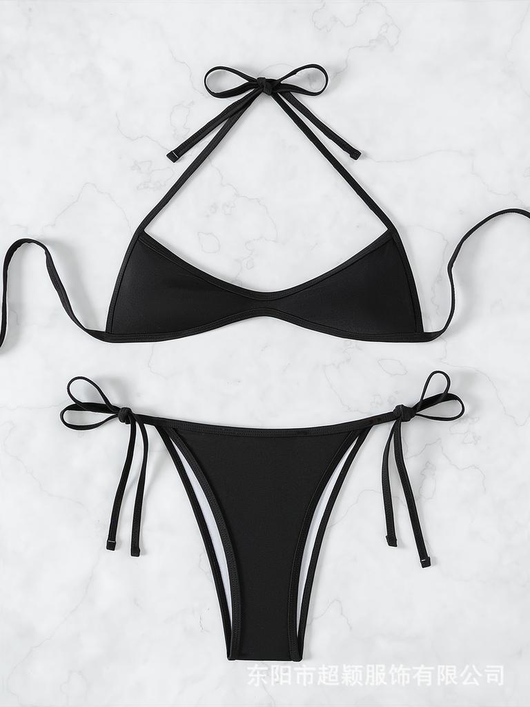 New European And American Sexy Tether Neck Micro Pleated Triangle Bag Beach Bikini