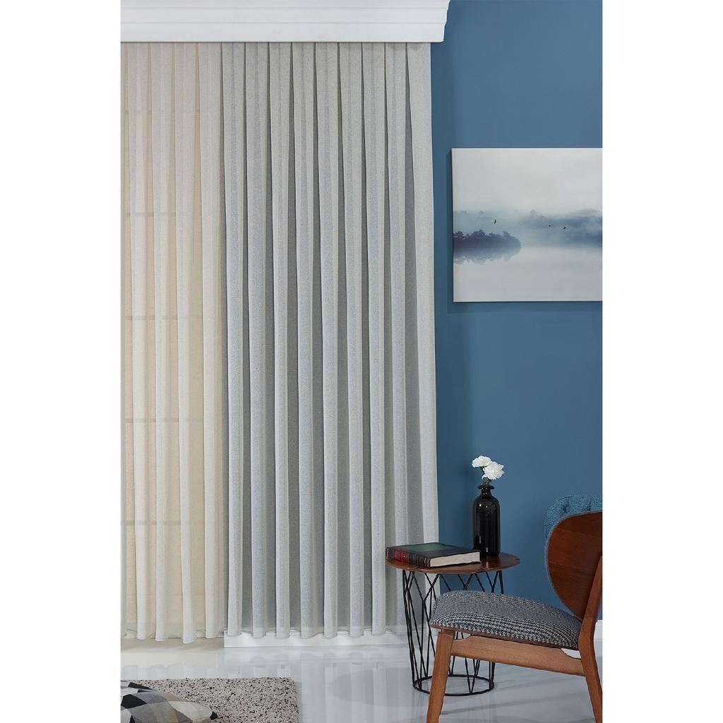 Anthracite Non-iron Linen Plain Tulle Curtain Geneva Pleatless Drawstring Extrafor