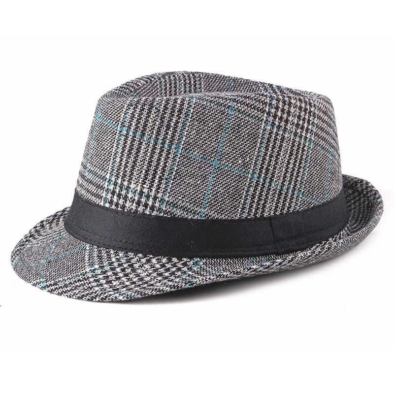 Autumn and Winter New Men's Woolen Jazz Hat British Plaid Top Hat Women's Casual Hat