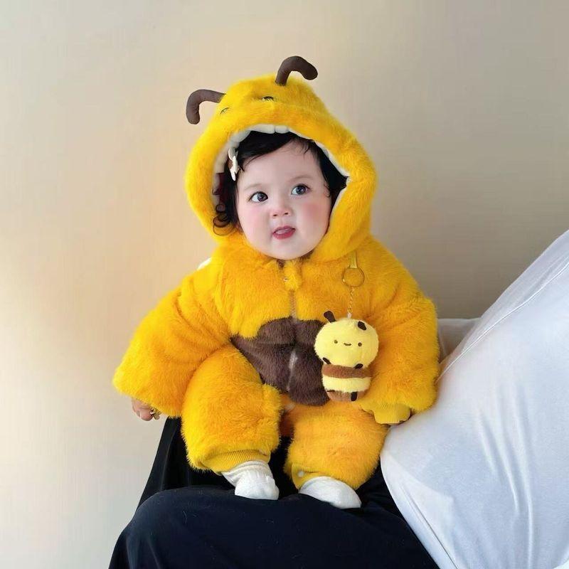 

Baby Winter Clothing for Boys and Girls, Thickened and Warm Fleece-Lined Romper, Super Cute Bee-Themed Winter Jumpsuit Yellow Bee Quilted Thickened Romper 66