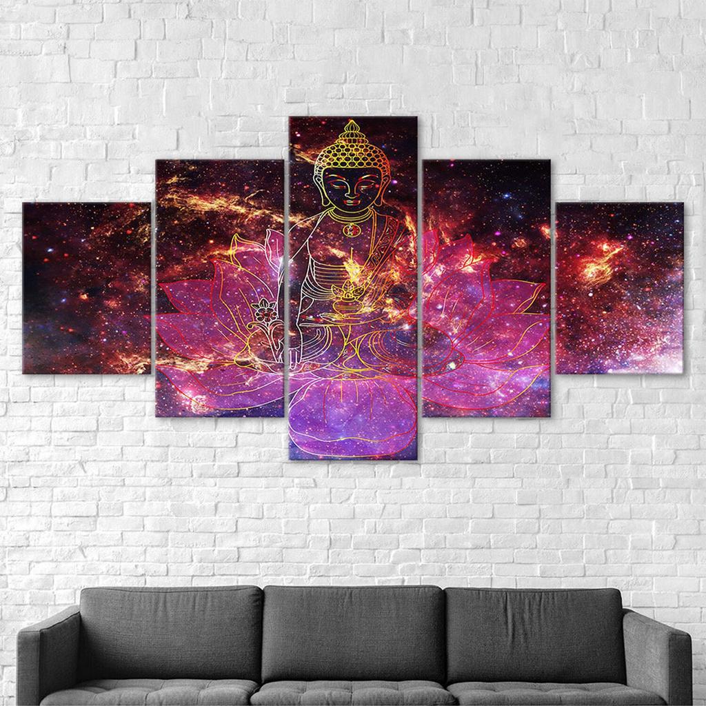 Buddha Universe Cosmos Abstract Scenery 5 Piece Five Panel Wall Canvas Print Modern Art Poster Picture Home Decor Gift For Him For Her