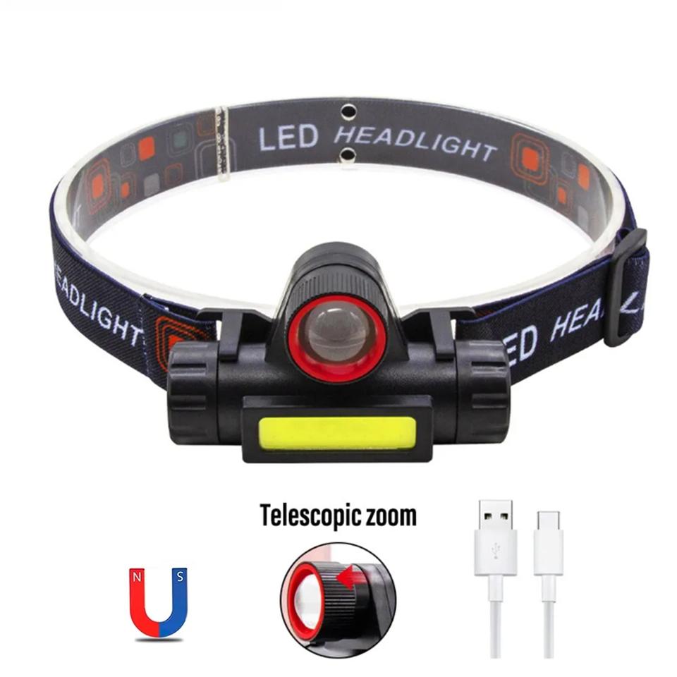 1-5PCS Portable Mini Powerful LED Headlamp XPE+COB USB Rechargeable Hunting Headlight Waterproof Head Torch with Tail Magnetic