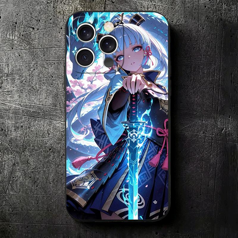 Genshin Impact Kamisato Ayaka Soft Phone Case for iPhone 16 16E 17 Air 15 Pro Max 14 Plus 13 Mini 11 12 7 Black Cover Back Shell