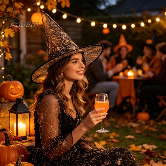 Lightweight Breathable Cap Cone-shaped Transparent Organza Witch Hat, Halloween Costume Accessory Hat for Wizard Party Decorations And Cosplay