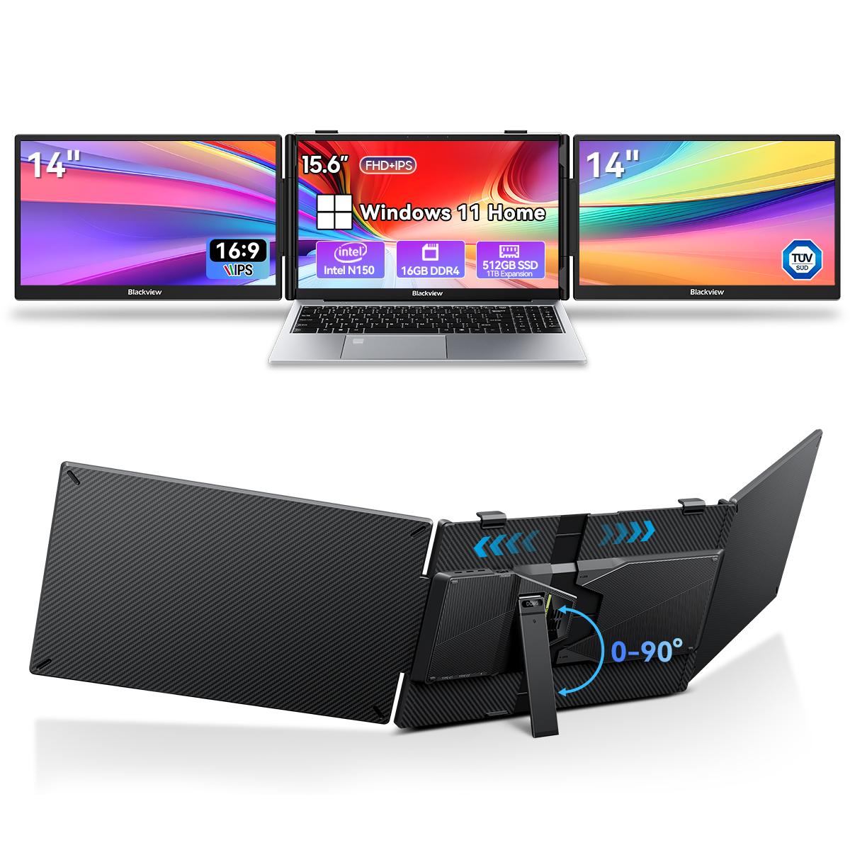 Blackview DCM5 14 1920x1080 FHD IPS Dubbele Draagbare Monitor TÜV Laag Blauw Licht with ACEBOOK8(16+512)N150 zwart