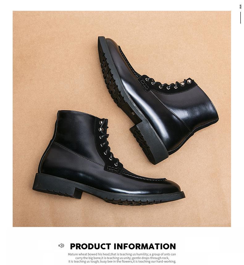 Men's European-American Leather Knight Boots: Large Size, Fashionable, Casual, Thick Sole, Height-Boosting, Winter-Autumn Dr. Martens Style.