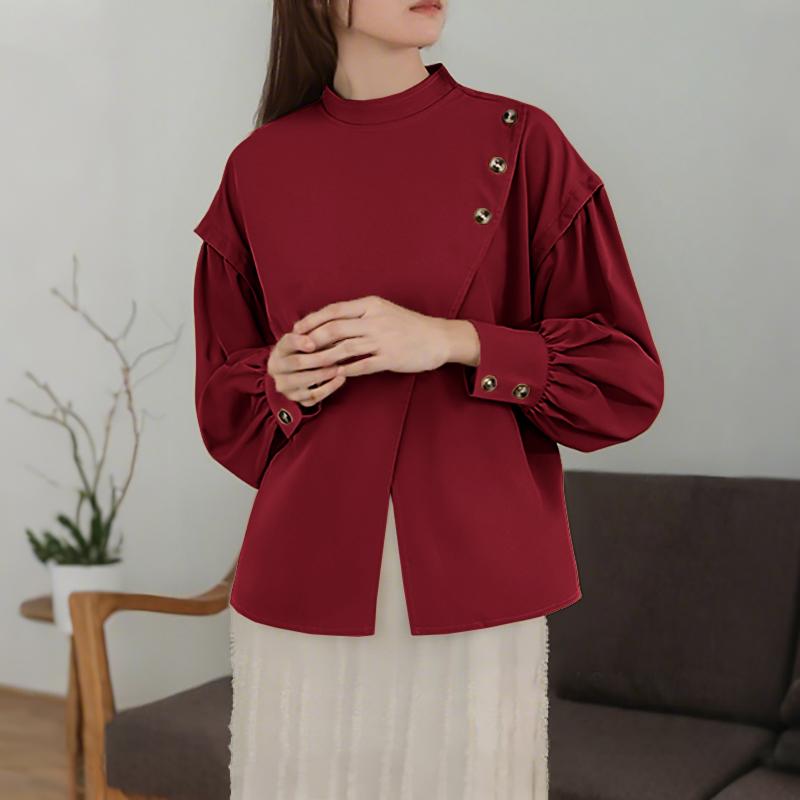 ZANZEA Women Casual Round Neck Loose Long Sleeve Solid Blouse