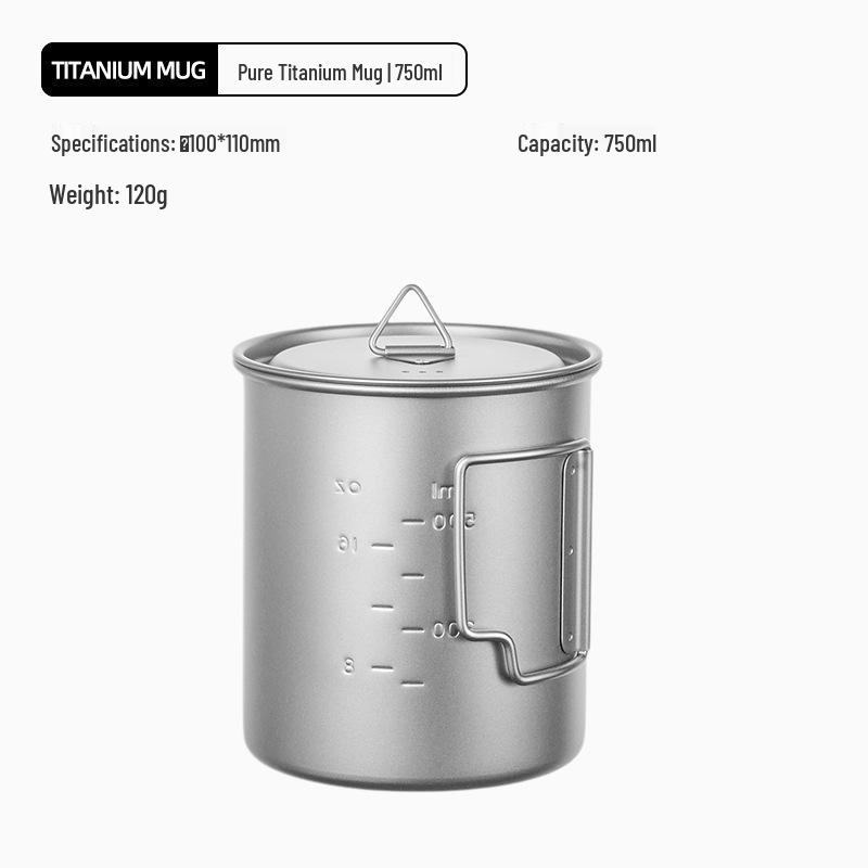 Portable Titanium Camping Mug with Lid - Folding Handle, Single Layer, Anti-scalding Design for Outdoor Travel