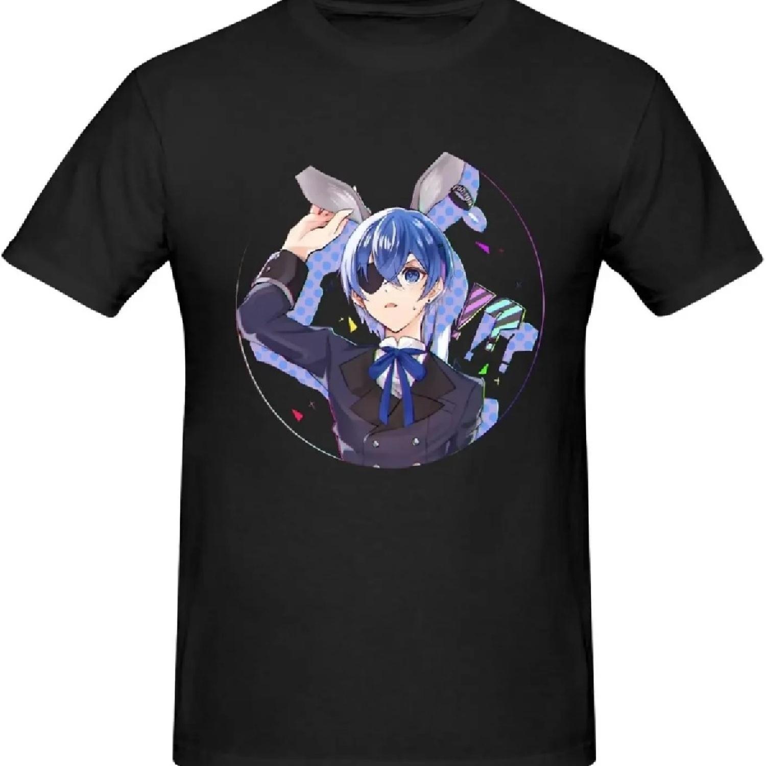 

Черная аниме рубашка дворецкого Мужская футболка с коротким рукавом из гребенного хлопка Модный топ с круглым вырезом Черный XXXXXL