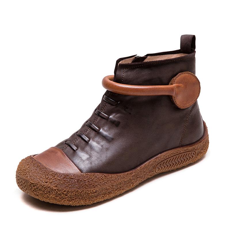 Fashion GKTINOO Retro Genuine Leather Short Boots Women's Shoes 2024 Autumn New Round Toe Soft Sole Comfortable Flat Ankle Boots