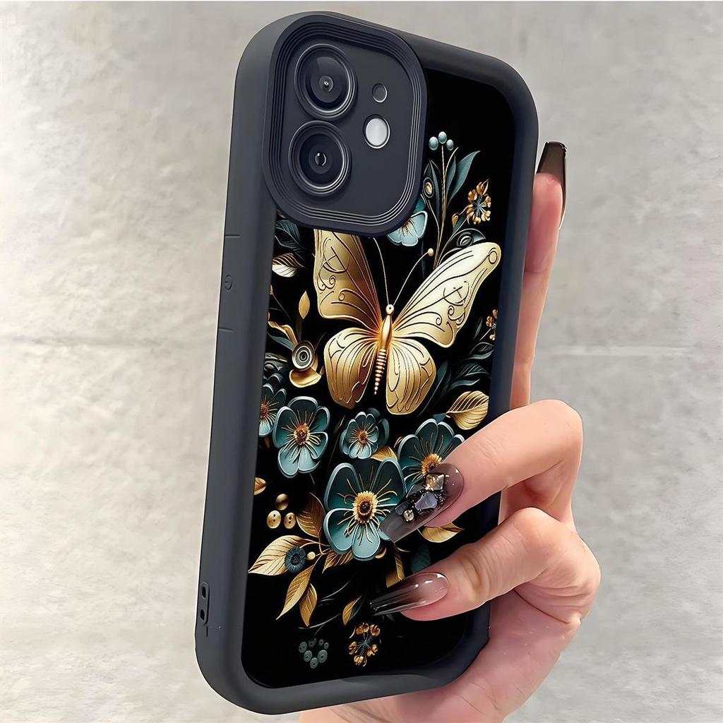 Golden Butterfly Groove iPhone 14/15/16/17 Pro Max Black Case
