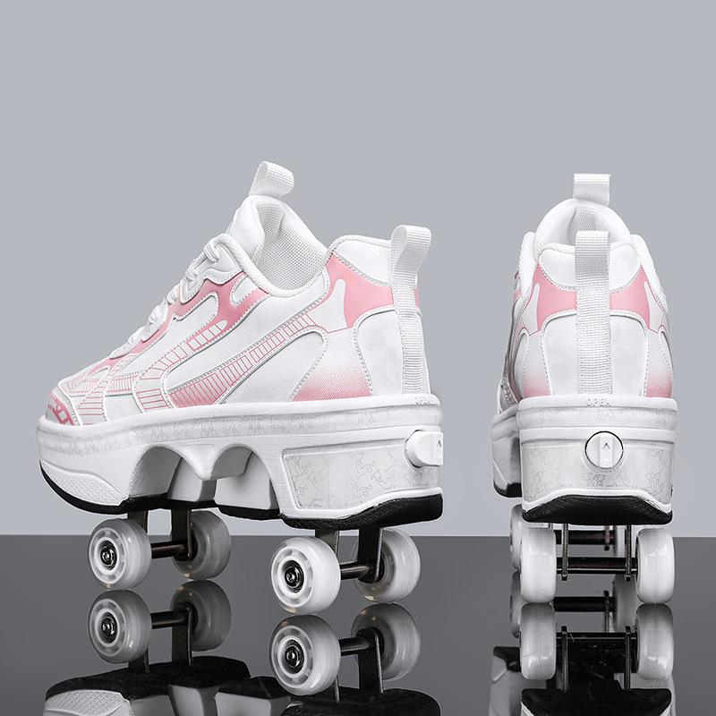 Flying pulley shoes student sneakers children runaway shoes girls one button put away skates skates