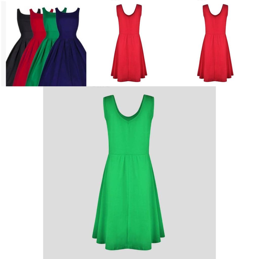 Patchwork Cotton Blend Sleeveless Dress Round Neck Flared Hem For Beach Parties