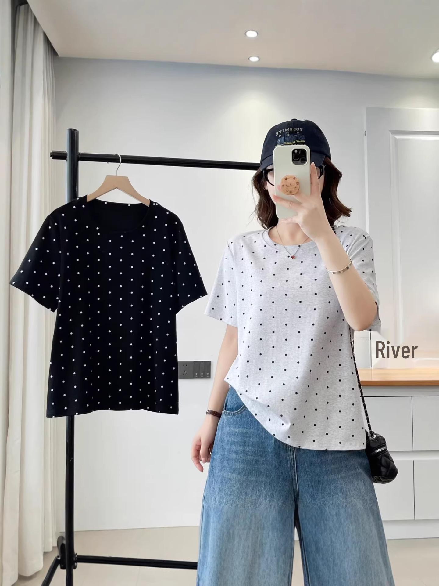 

Plus Size Women s Polka Dot Loose T-Shirt, New 2026 Style, Short-Sleeved, Flattering Fit for Midsections, Casual and Fashionable. XXL чёрный