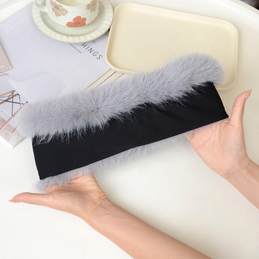 Soft Plush Faux Fur Headband Solid Color Fluffy Elastic Hair Bands Lady Warm Empty Hat  Skiing