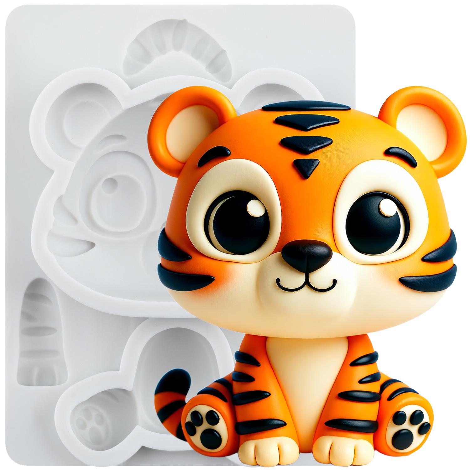 

Силиконовые формы Тигр Лесные животные Форма для мастики Инструменты для украшения торта Топпер для кекса Шоколадные конфеты Ручная работа Жевательная паста Полимерная глина серый