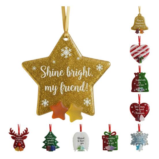 Friendship Christmas Ornaments Handmade Heart/Bell/Tree Shaped Sea Glass Ornament for Christmas Tree Friendship Keepsake for Best Friends