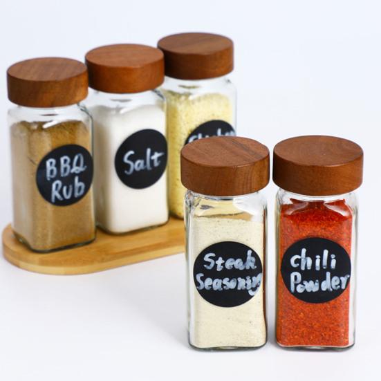 Glazen Specerijpotjes met Etiketstickers 4oz Transparant Glas met Bamboe Deksel en Siliconen Afdichting Keuken Specerijcontainer voor Organisatie, Zout, Peper