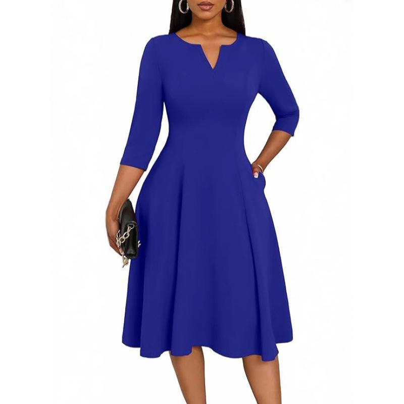 Medium and long dress, font slim fit, horn dress, seven-quarter sleeve wedding guest work dress