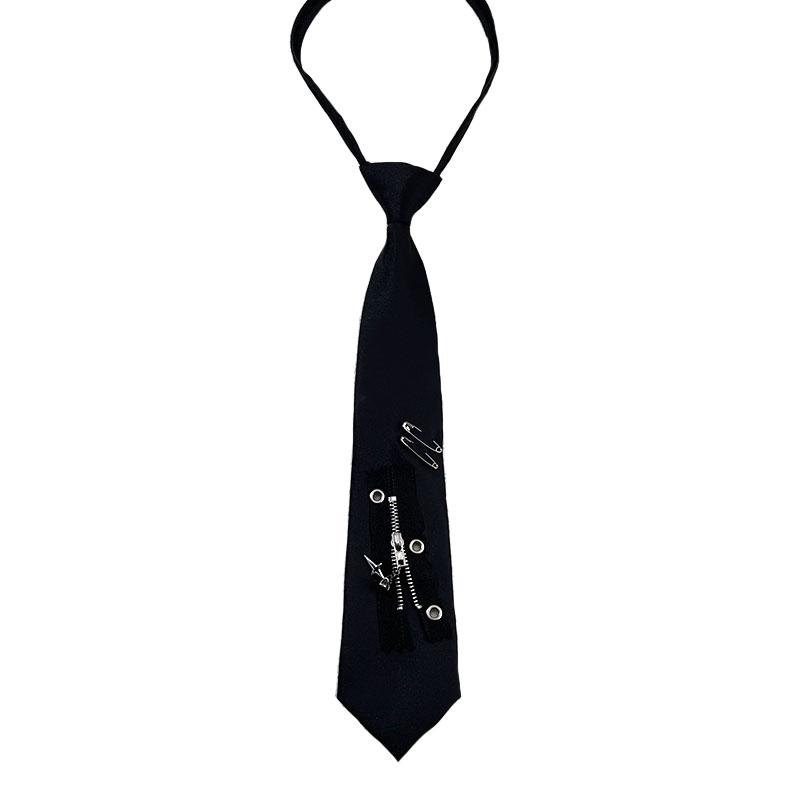 

Handmade Zipper Punk Dark Y2K neck tie Cool Trendy Polyester Silk Personalized lazy Tie