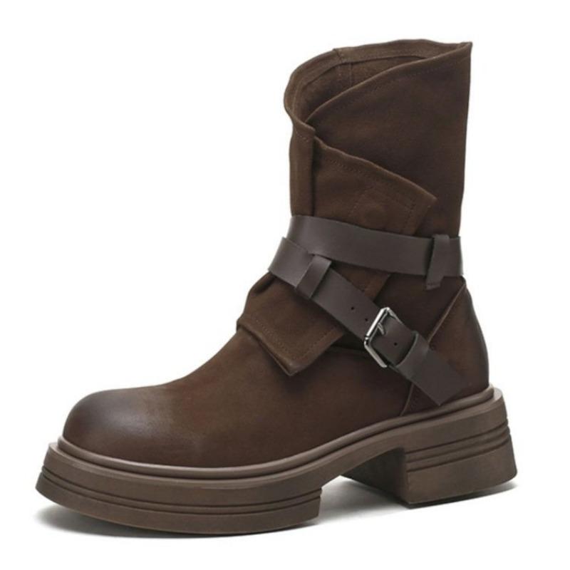 Fashion British Style Fashion Versatile Womens Boots 2025 Autumn New Round Head Platform Locomotive Boots Velvet Warm Short Boot Women