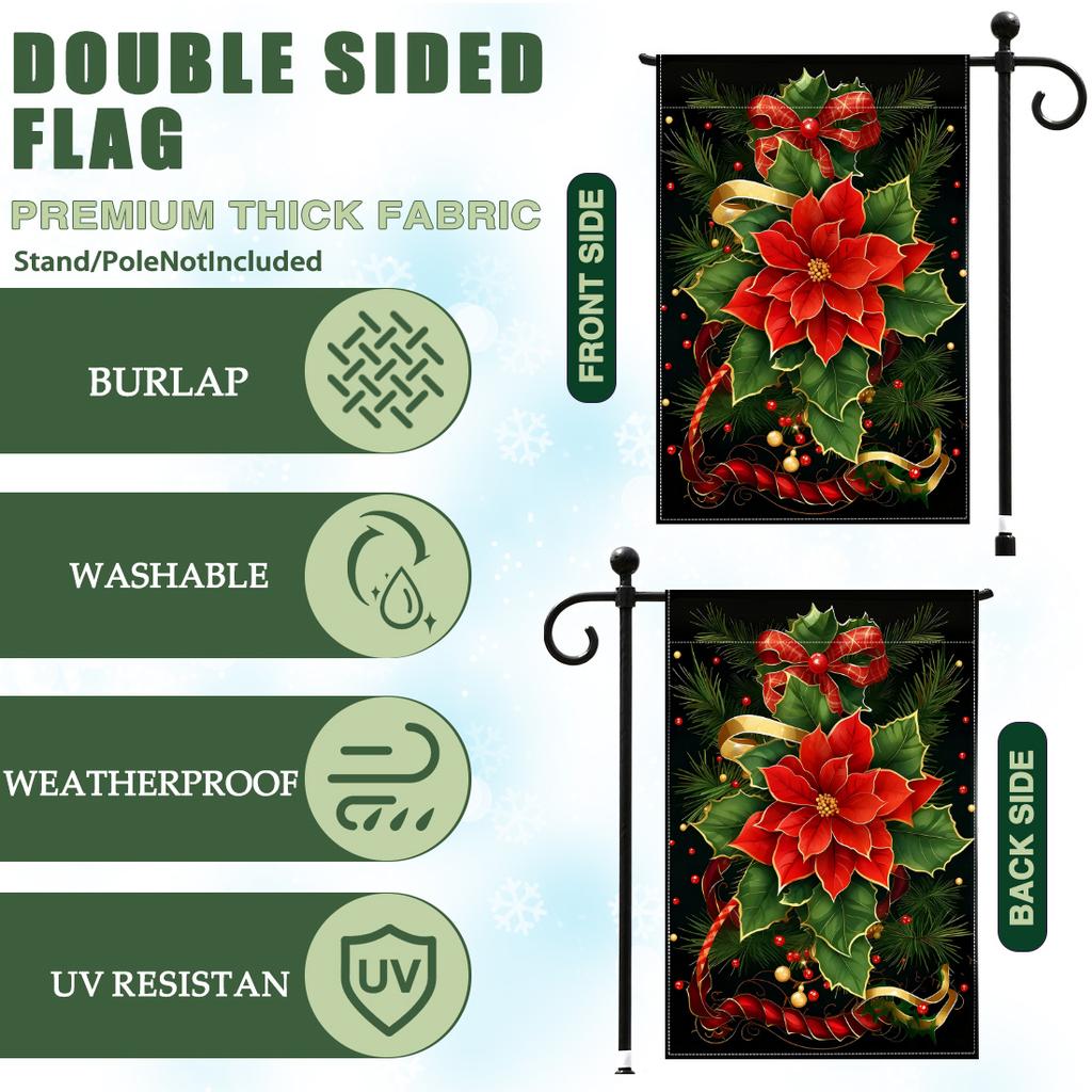 Christmas Holly BerriesGarden Flag 12x18 Inch Double Sided for Courtyard Outdoor Welcome Flag Decoration (Excluding flagpole)