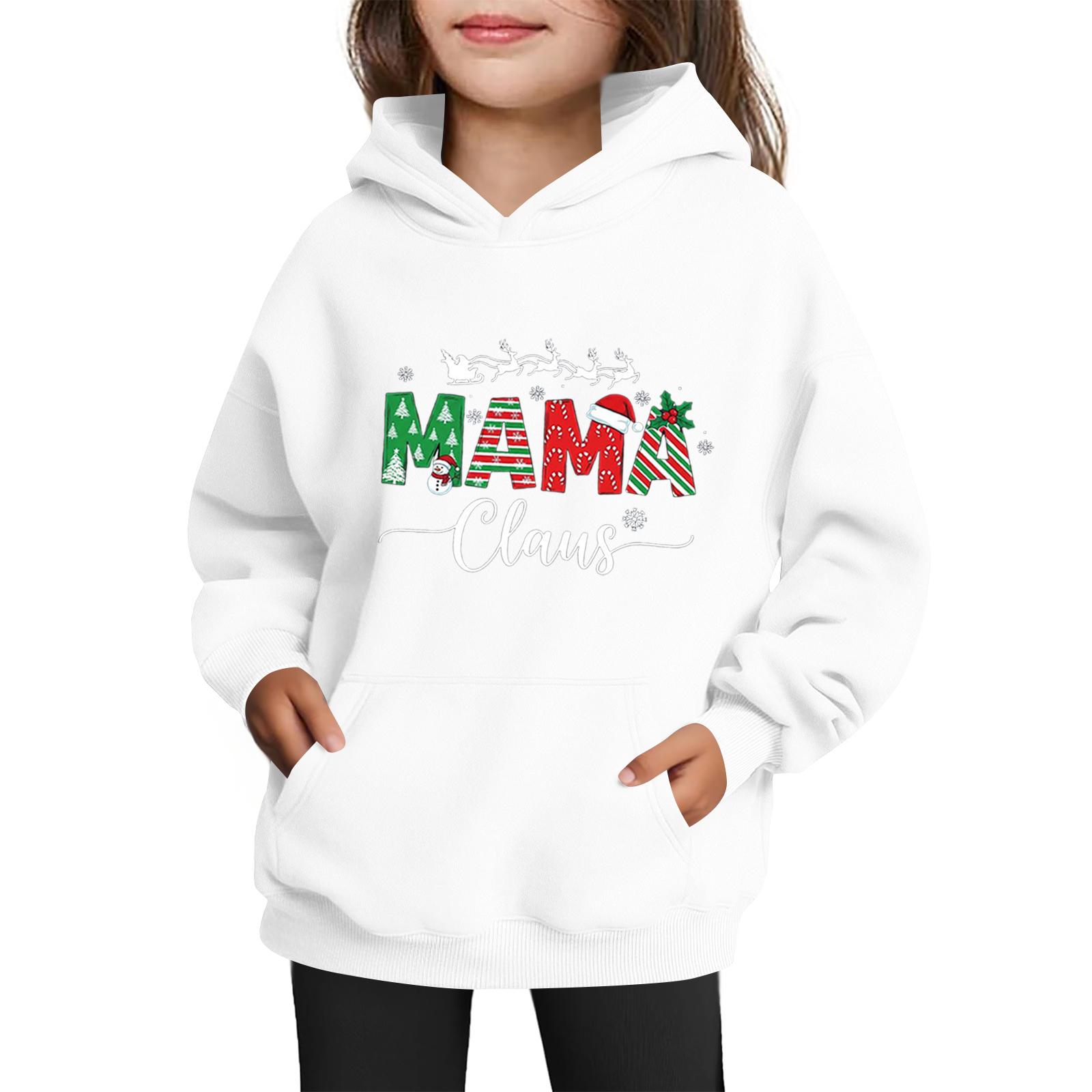 

Толстовки для девочек-подростков Худи с длинным рукавом на шнурке Пуловер Милое принтованное Худи оверсайз Рождество 160 белый