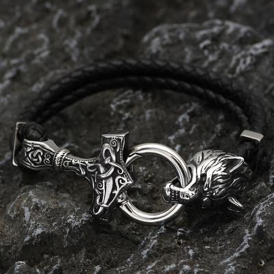 1 adet Viking Kurt Kafası Thor Çekiç Bilezik, Viking erkek Takı, Viking Kurt Kafası Bilezik, Viking Takı Hediye