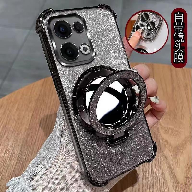 Applicable to OPPOFindx9 mobile phone case, four-corner glitter, makeup mirror reno16 anti-drop protective case a6 new trendy