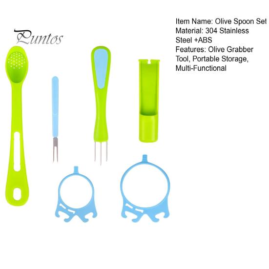 Colander And Fork Combo Olive Spoon Set, Hands-Free Long Handle Jar Clamps, Multi-Functional Pickle Utensils Grabber Tool, for Olives Can Onion