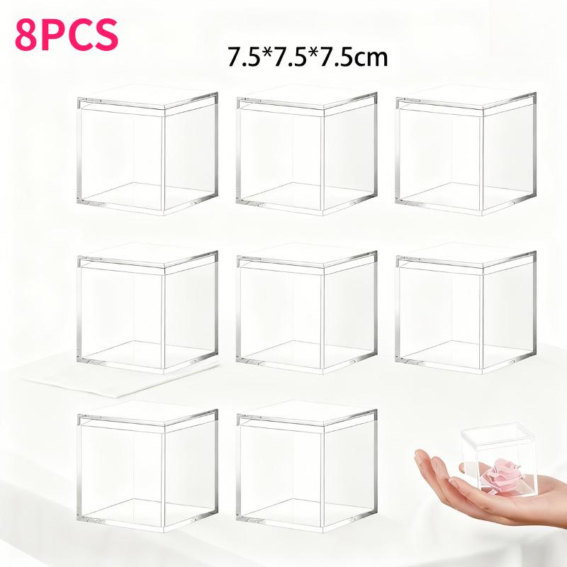 8pcs Transparent Acrylic Box Set with Lid Dustproof Lidded Square Plastic Storage Container Versatile Home Organization Supplies