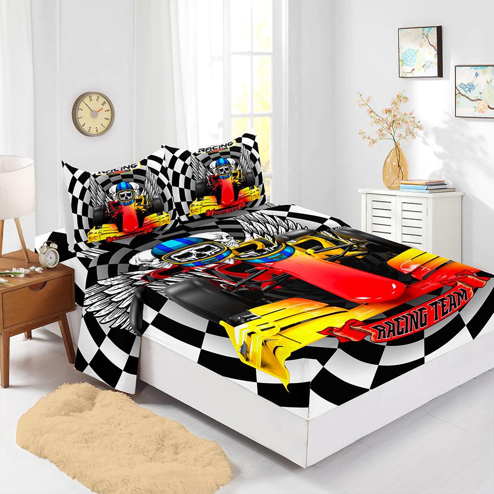 Mattress Four-Piece Car Racing Bed Sheet Kit Digital Printing Mattress Protective Cover
