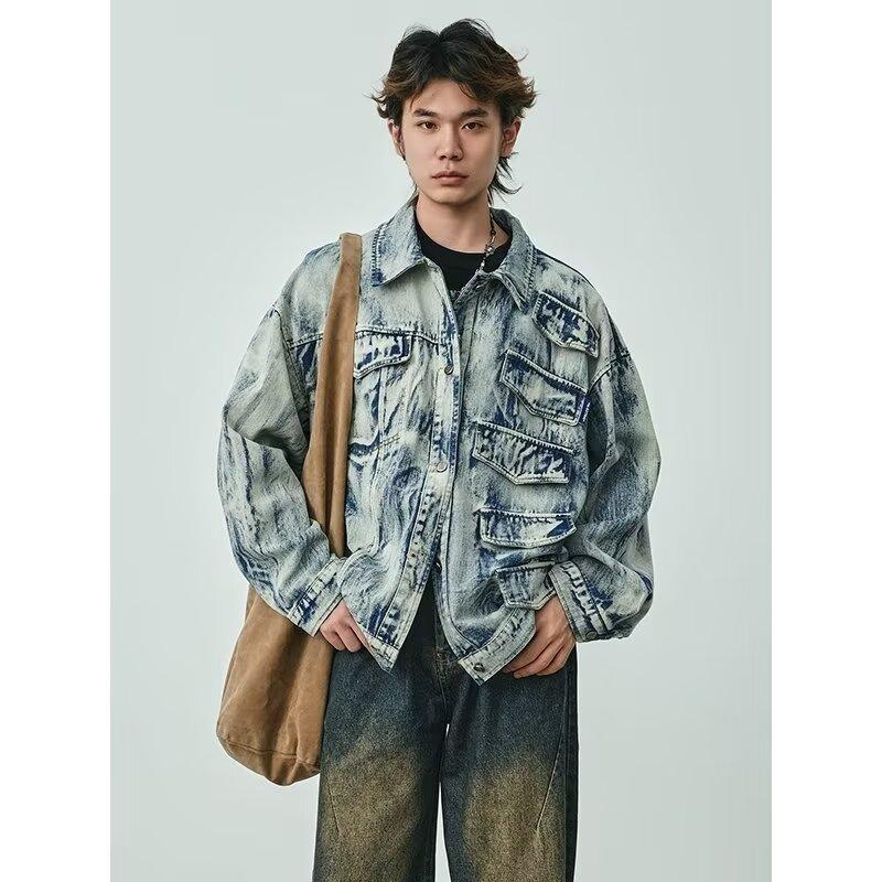 Autumn new ripped denim jacket men s top trendy versatile coat S синий