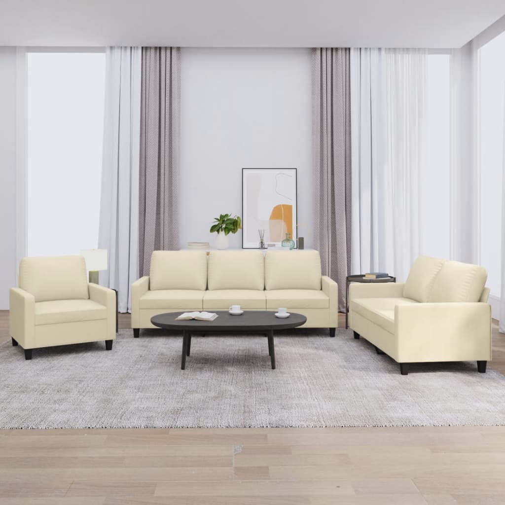 3 Piece Sofa Set with Cushions Cream Synthetic Leather