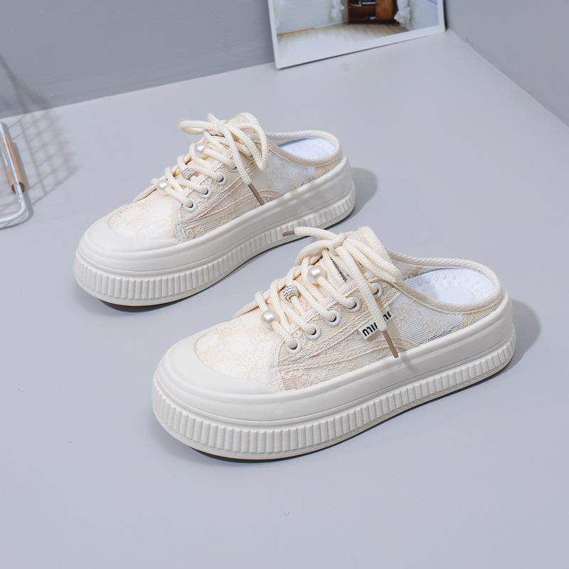 

2025 корейская версия лето новые полуподнос белые туфли женские дышащие студенческие увеличивающие рост повседневные женские туфли уличный снимок Q2650 35 бежевый