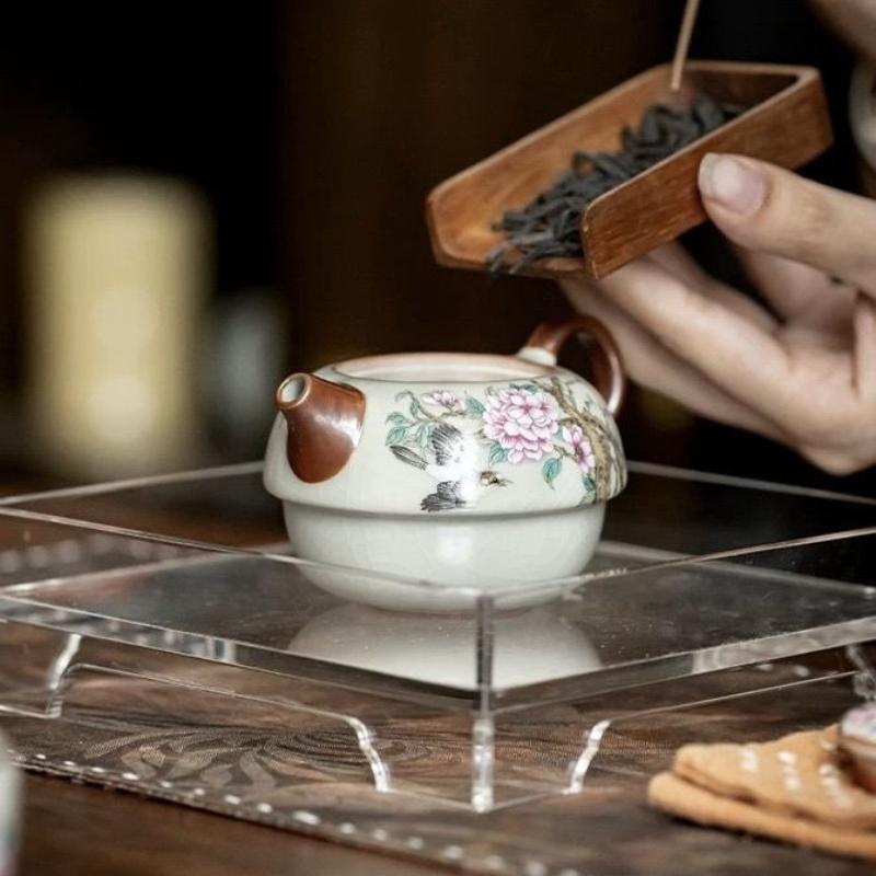 Hand-painted Magpie Ceramic Tea Set, Portable Outdoor Teaware, Including 1 Teapot 1 Teacup Healthy Living Tea Drinking