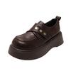 Leather brown small leather shoes platform heightening women's autumn new Mary Jane shoes Velcro single shoes